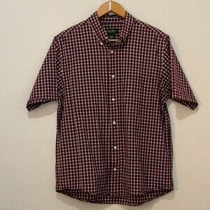 Eddie Bauer Mens Relaxed Fit Shirt Button Down Plaid Collard Large Red Cotton